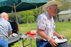 Men of the church preparing fish and shrimp for October 10, 2021 fish fry